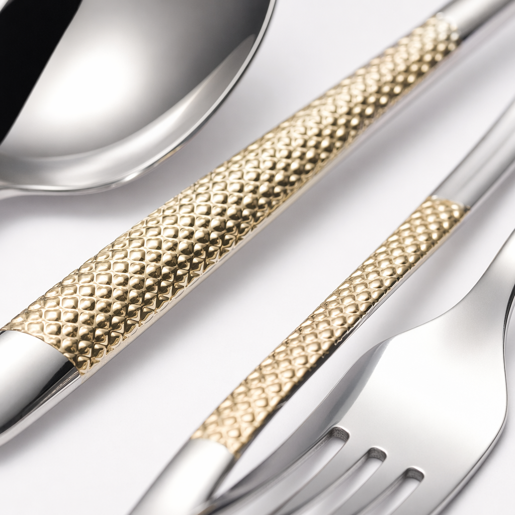 16-piece golden texture tableware set, stainless steel household Western-style forks, spoons and knives Application Scenario