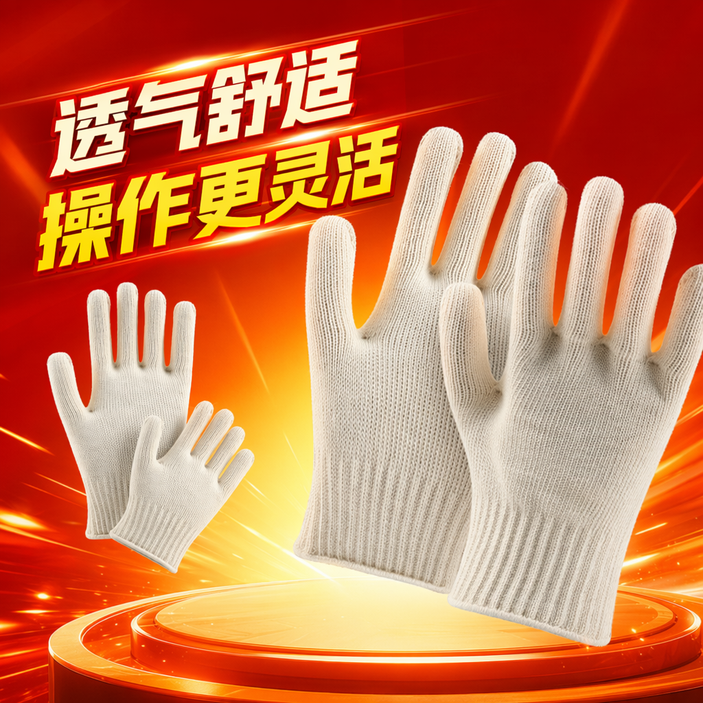The off-white pure cotton yarn gloves are warm, breathable, hand-woven, soft and skin-friendly Specification image