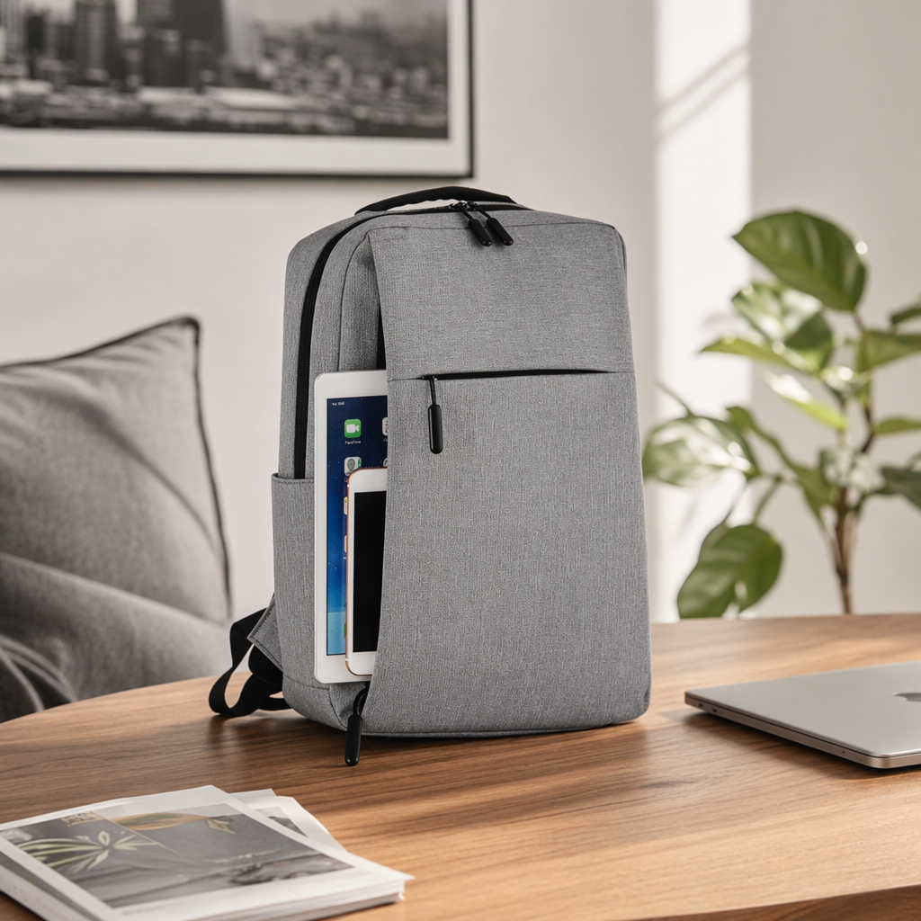 Grey lightweight and large-capacity commuter backpack details Picture