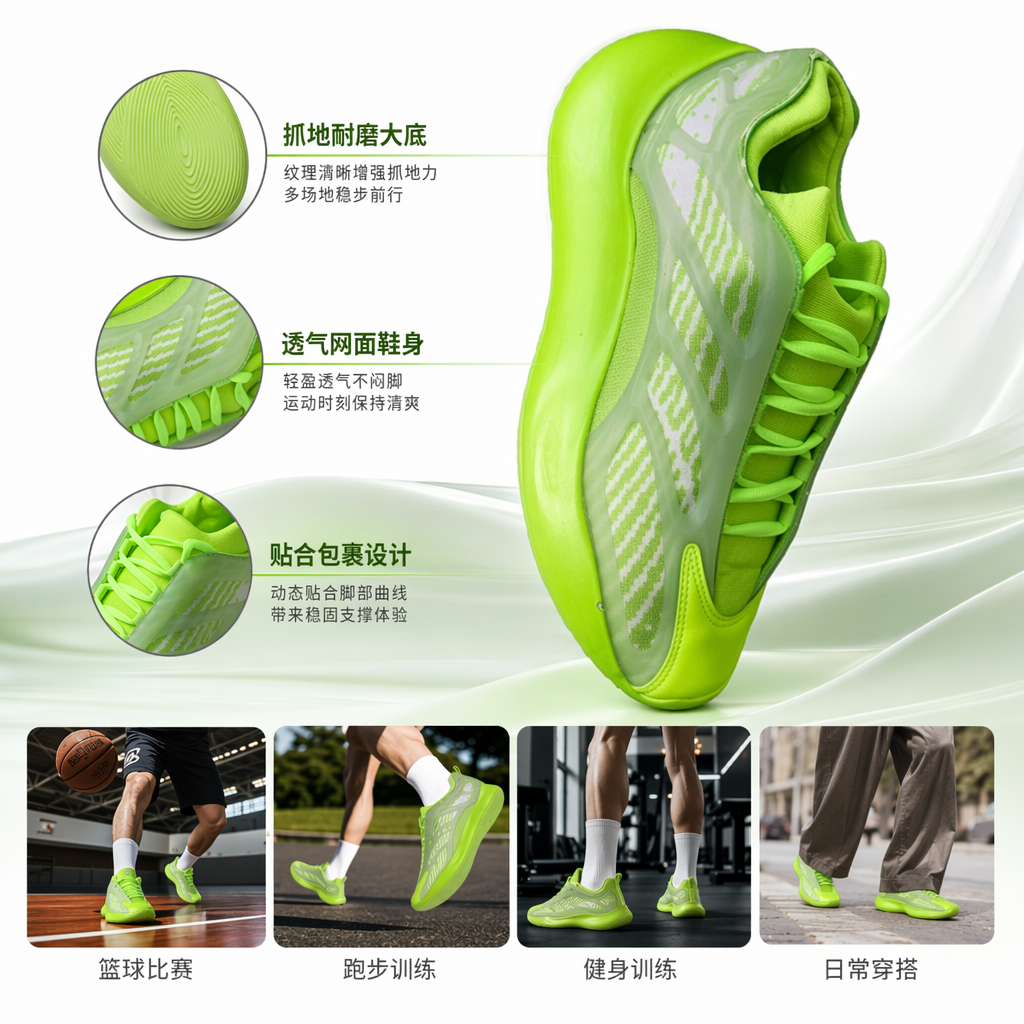 Fluorescent green lightweight and breathable sports shoes for men and women, casual running shoes