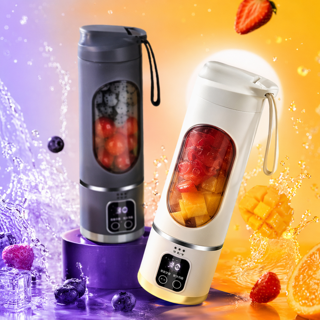 Grey and white dual-color portable juicer, home mini wireless rechargeable juicer Specification image