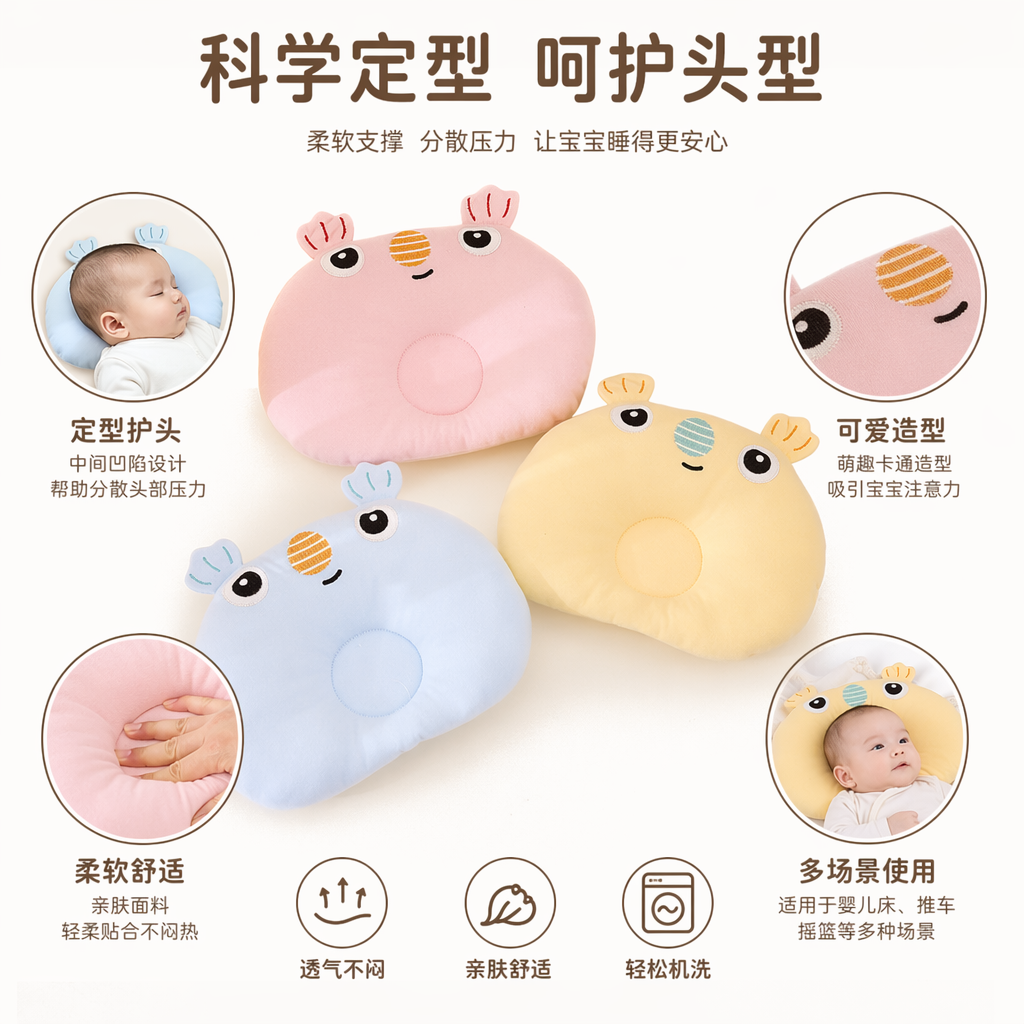 Pink, yellow and blue frog-shaped baby shaping pillow full image
