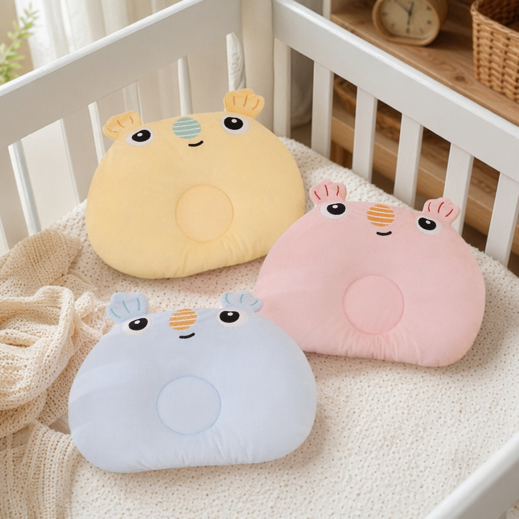 Pink, yellow and blue frog-shaped baby shaping pillow details Picture