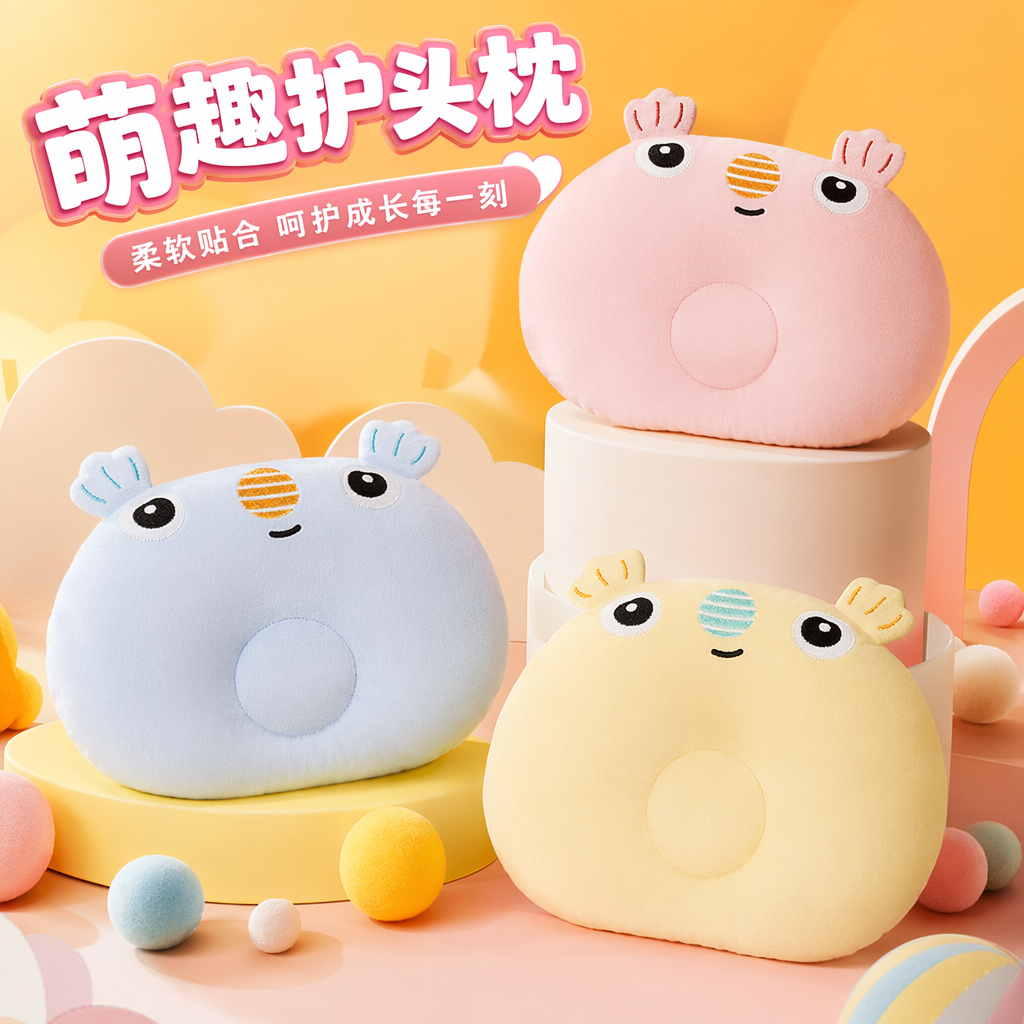 Pink, yellow and blue frog-shaped baby shaping pillow Specification image