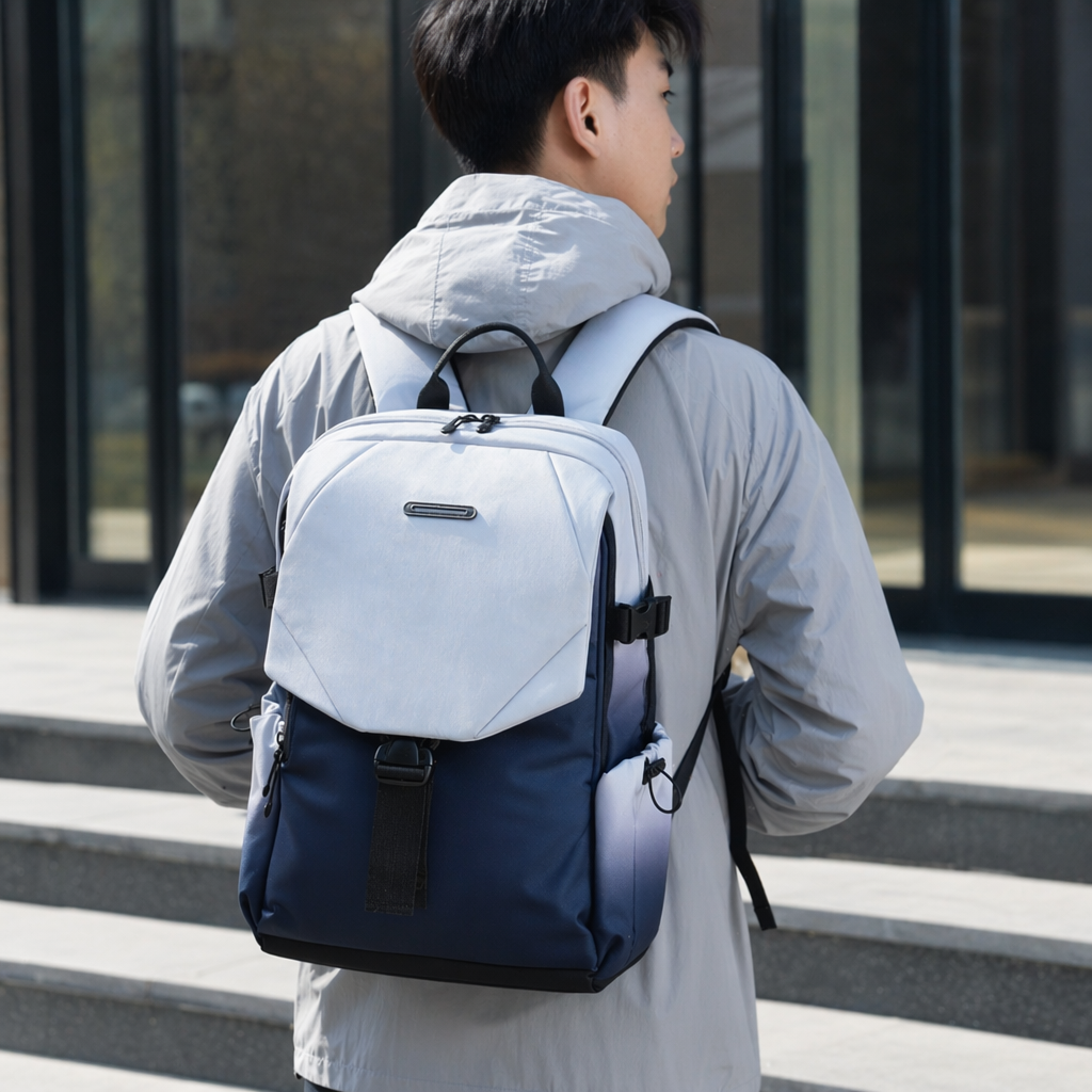 Blue and white gradient nylon waterproof backpack, 20L, lightweight travel and commuting for students details Picture