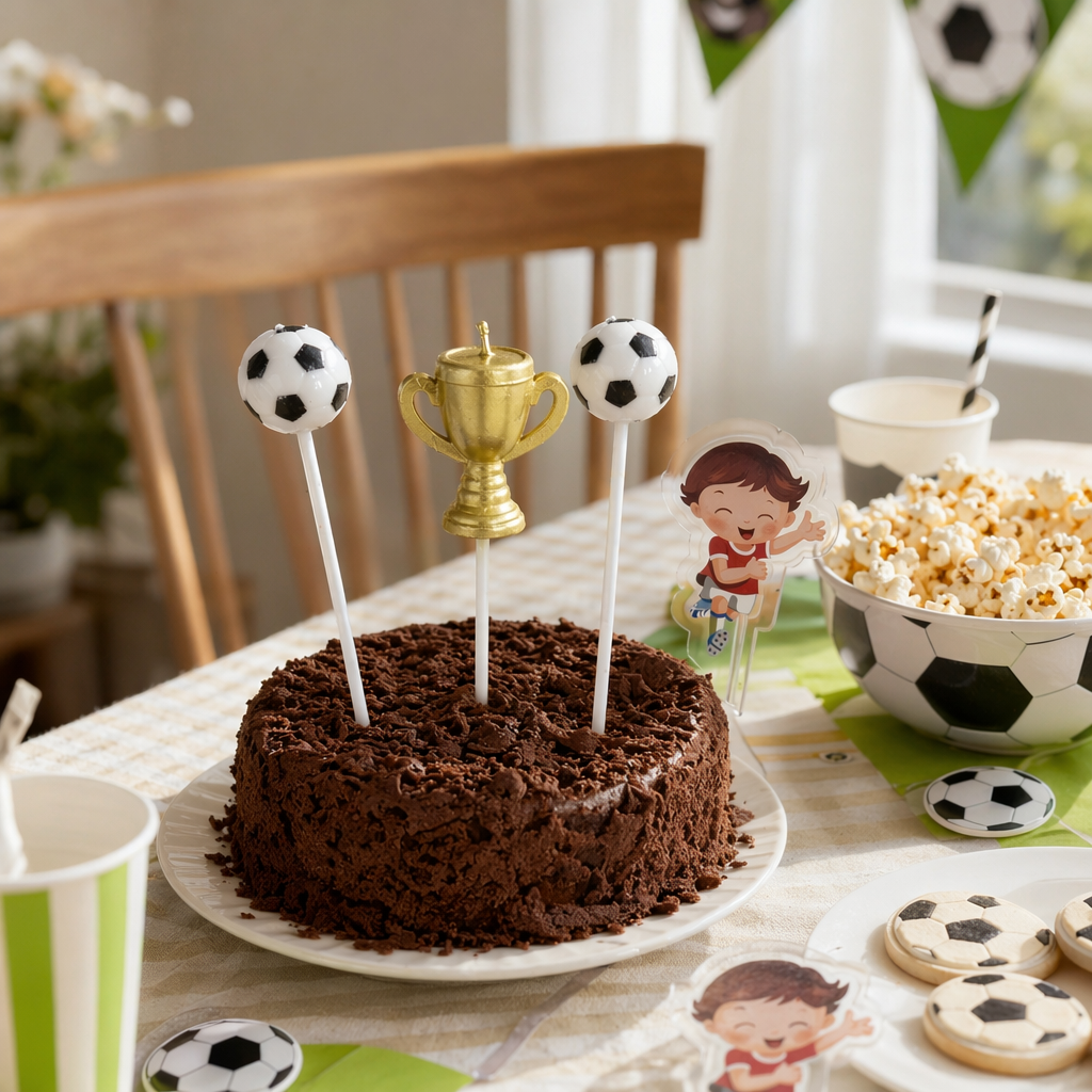 Football-themed white packaging bag birthday candle set details Picture