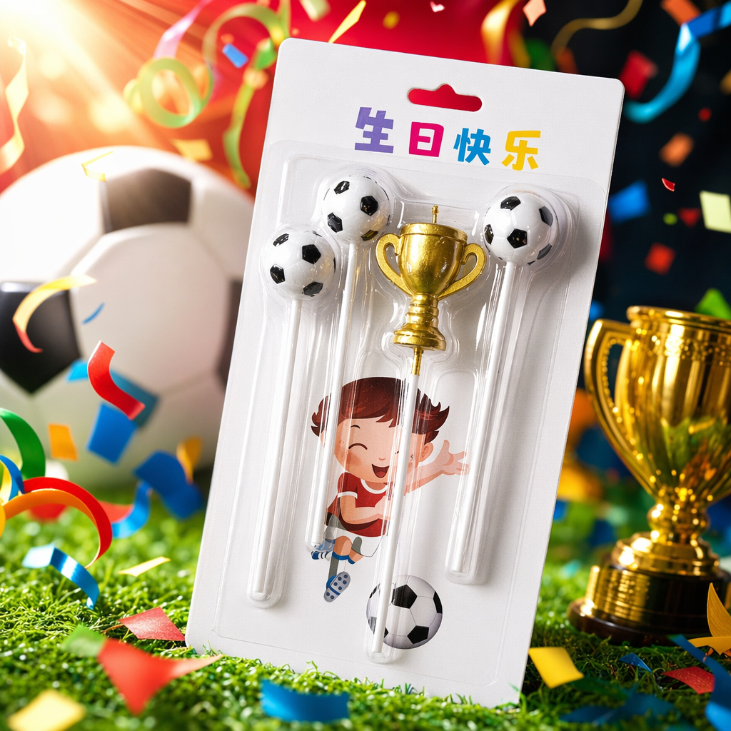 Football-themed white packaging bag birthday candle set Specification image