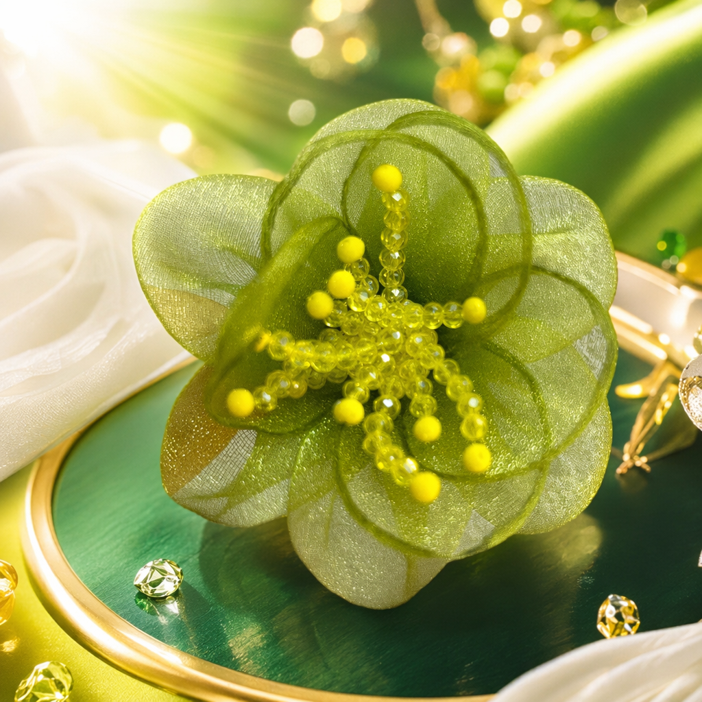 Green gauze flower hair accessory, handcrafted three-dimensional, light and soft, suitable for daily dates Specification image