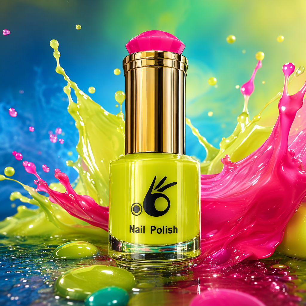 Green nail polish bottle, transparent body, golden cap with pink gemstone top cap, 20ml Specification image