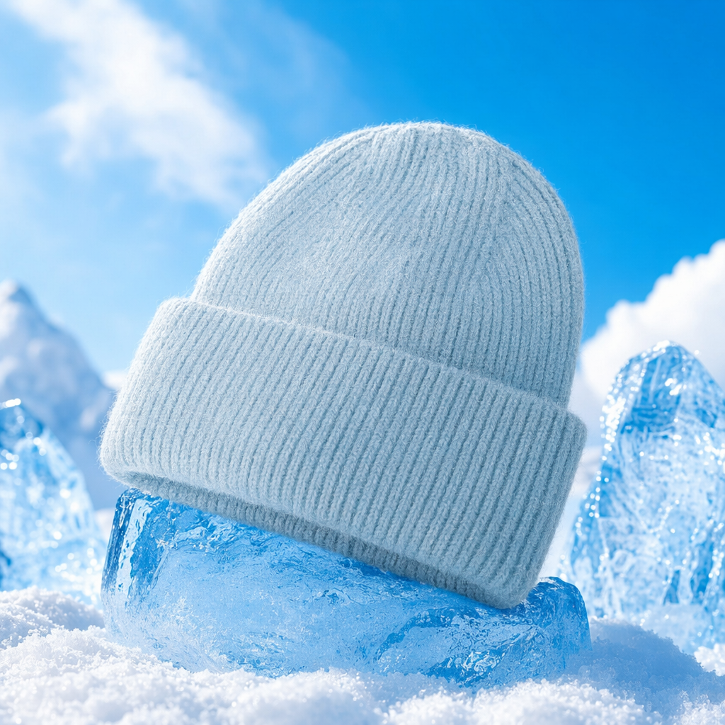 Light blue pure cotton knitted cap, unisex warm woolen cap Specification image