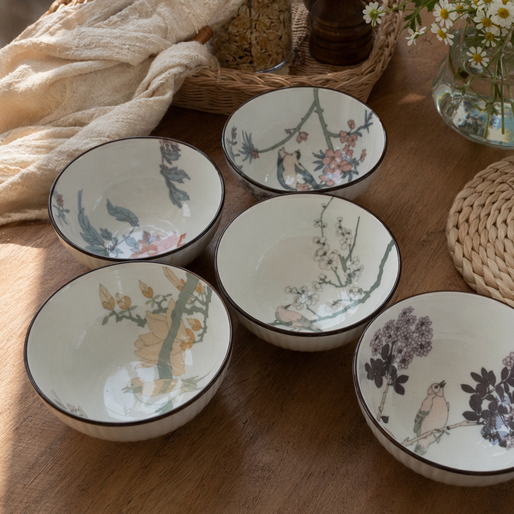 Painted porcelain bowls, household ceramic tableware bowls, rice bowls and soup bowls, simple Nordic style details Picture