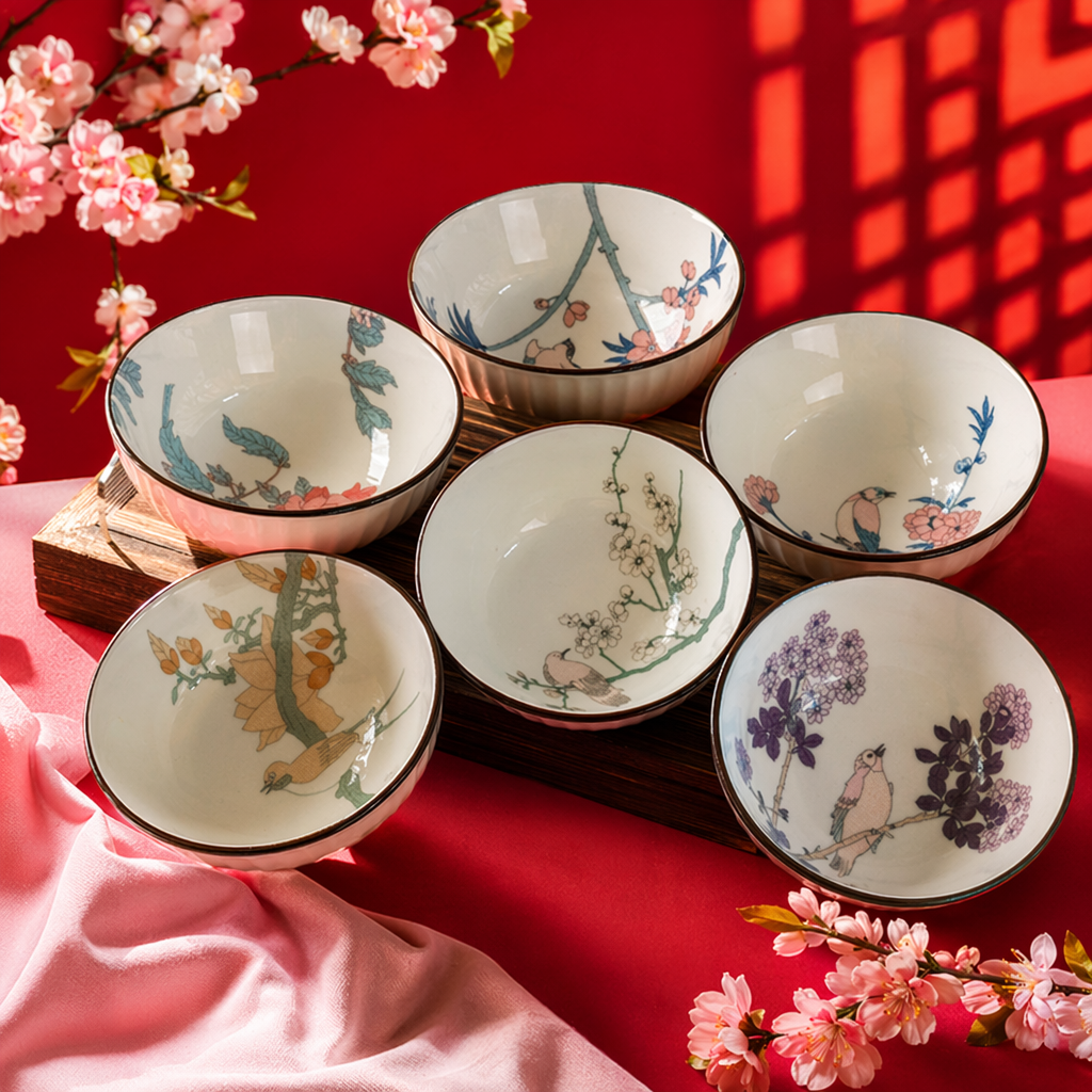 Painted porcelain bowls, household ceramic tableware bowls, rice bowls and soup bowls, simple Nordic style Specification image