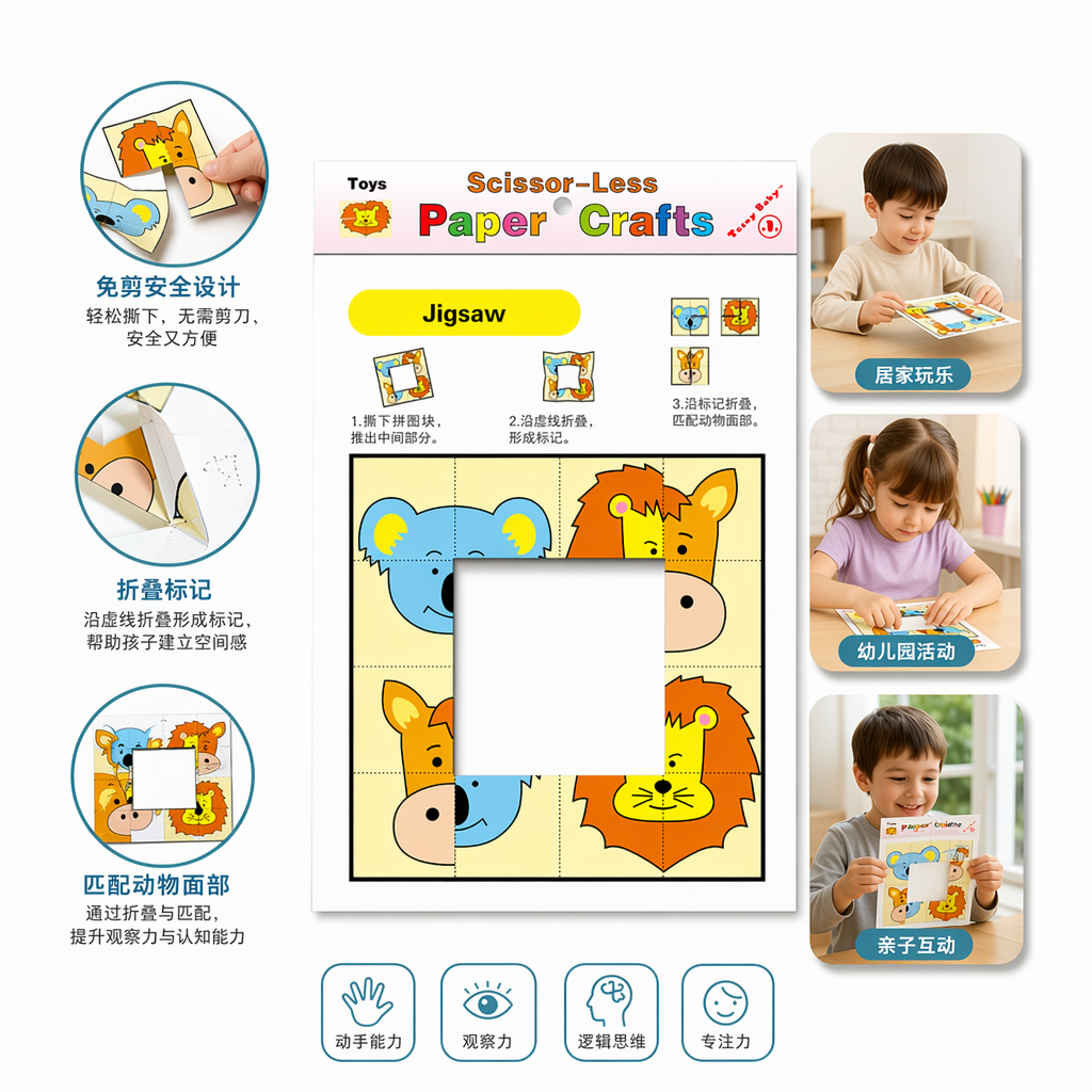 彩色动物拼图纸 craft图纸 儿童益智手工DIY材料包