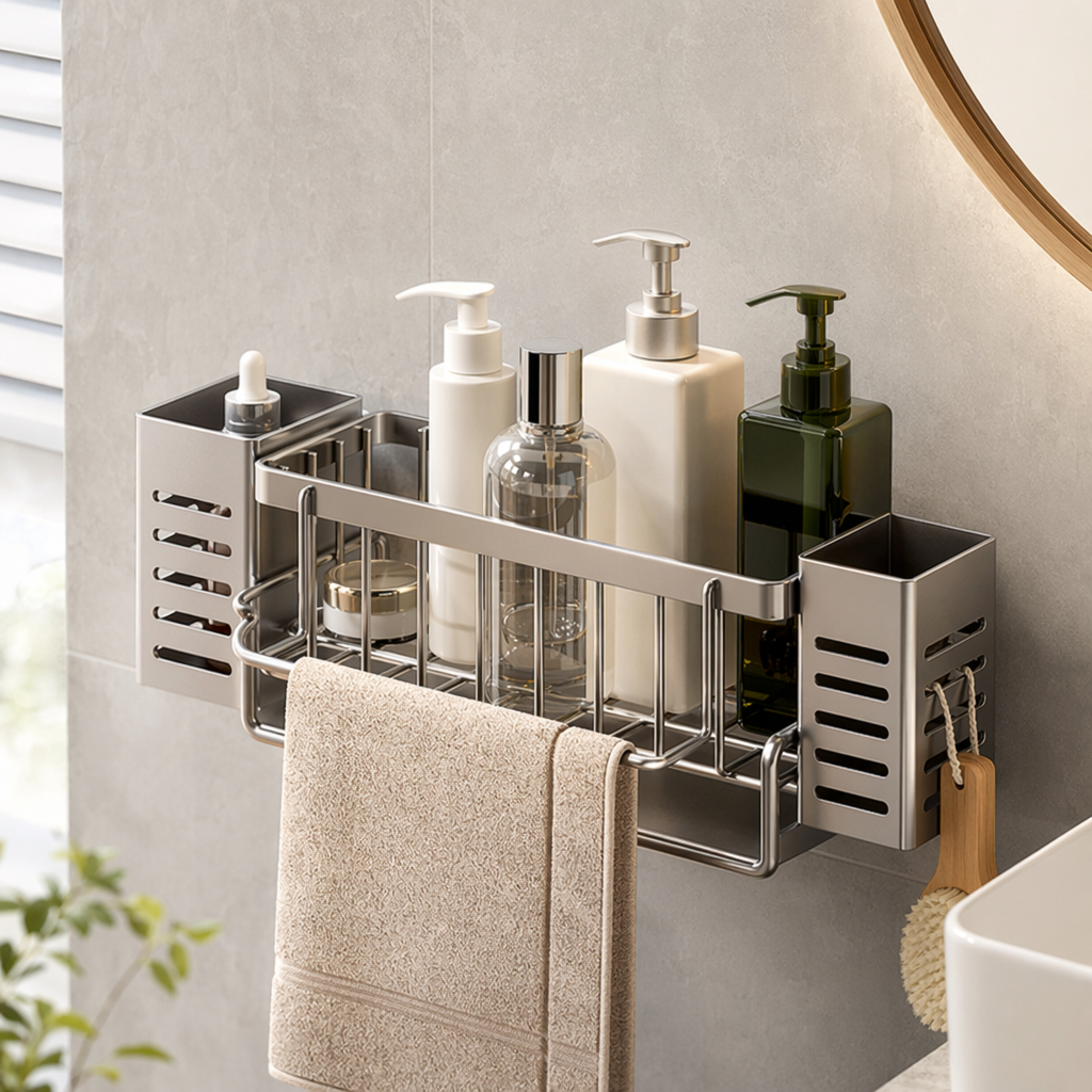 The silver metal multi-layer storage rack for the living room and bedroom is simple, modern, load-bearing and durable details Picture