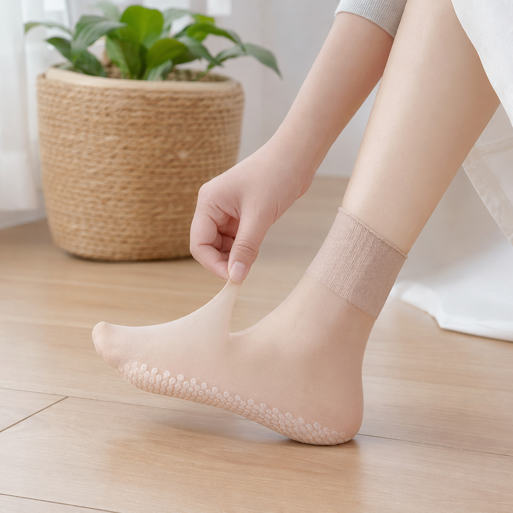 Close-up of skin-colored anti-slip socks for feet, thin, breathable and anti-slip silicone socks for women details Picture
