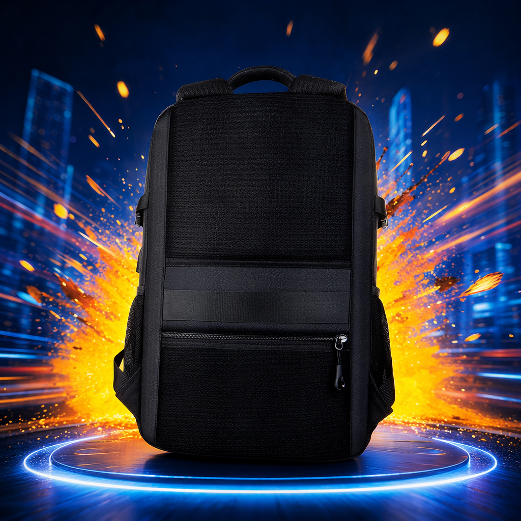 Black wear-resistant nylon commuting backpack, lightweight, water-repellent and with large capacity Specification image