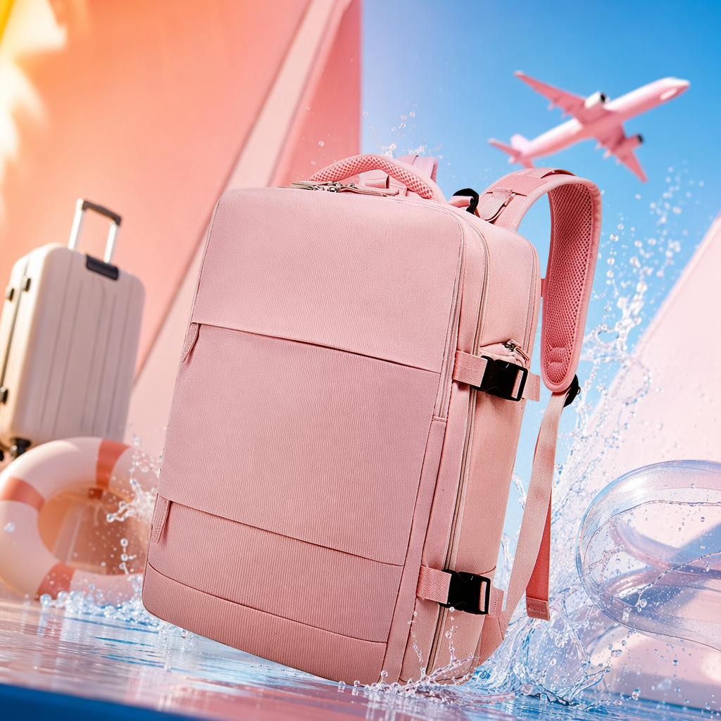 Pink, simple and fashionable student backpack, suitable for both men and women, lightweight and large-capacity commuter travel bag Specification image