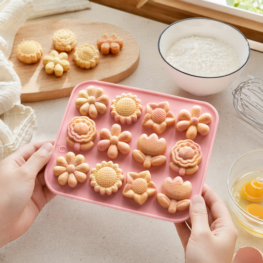 Pink flower silicone mold baking DIY home cake demolding tool details Picture