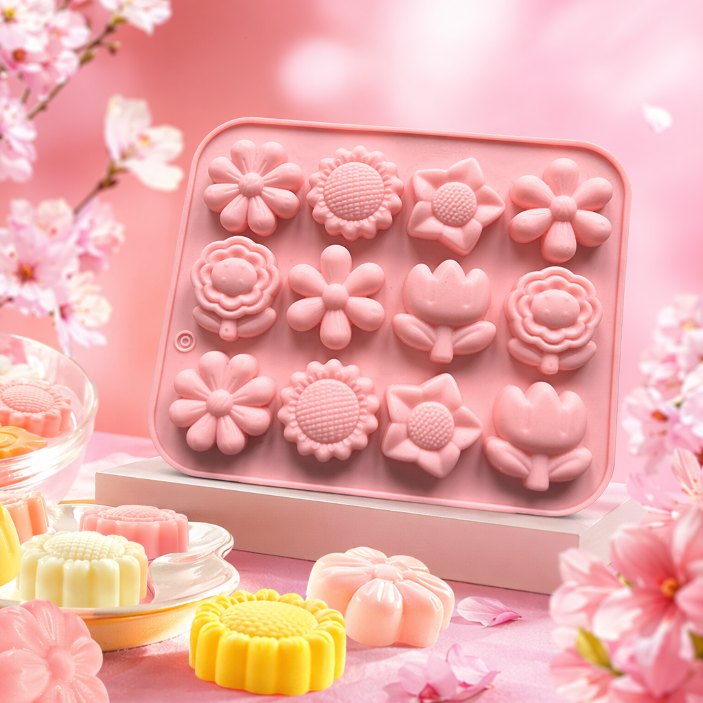 Pink flower silicone mold baking DIY home cake demolding tool Specification image