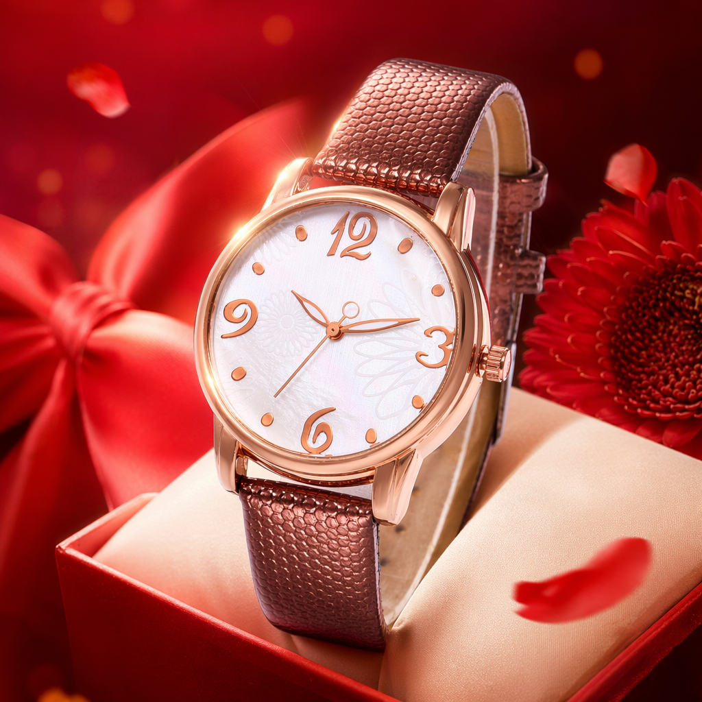 القشرة الذهبية الوردية، بياض اللؤلؤة البيضاء، ساعة بنية اللون Specification image