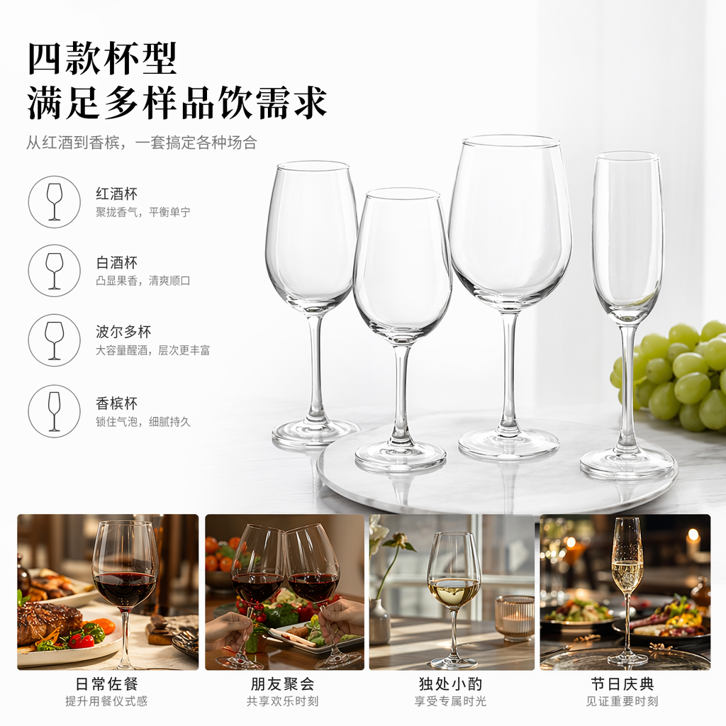 透明高脚杯红酒杯香槟杯家用玻璃酒具简约现代图