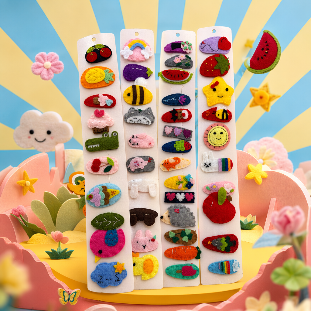 Colorful felt hair clip set, children's cute cartoon hair accessories, multi-color combination, creative handcrafted Specification image