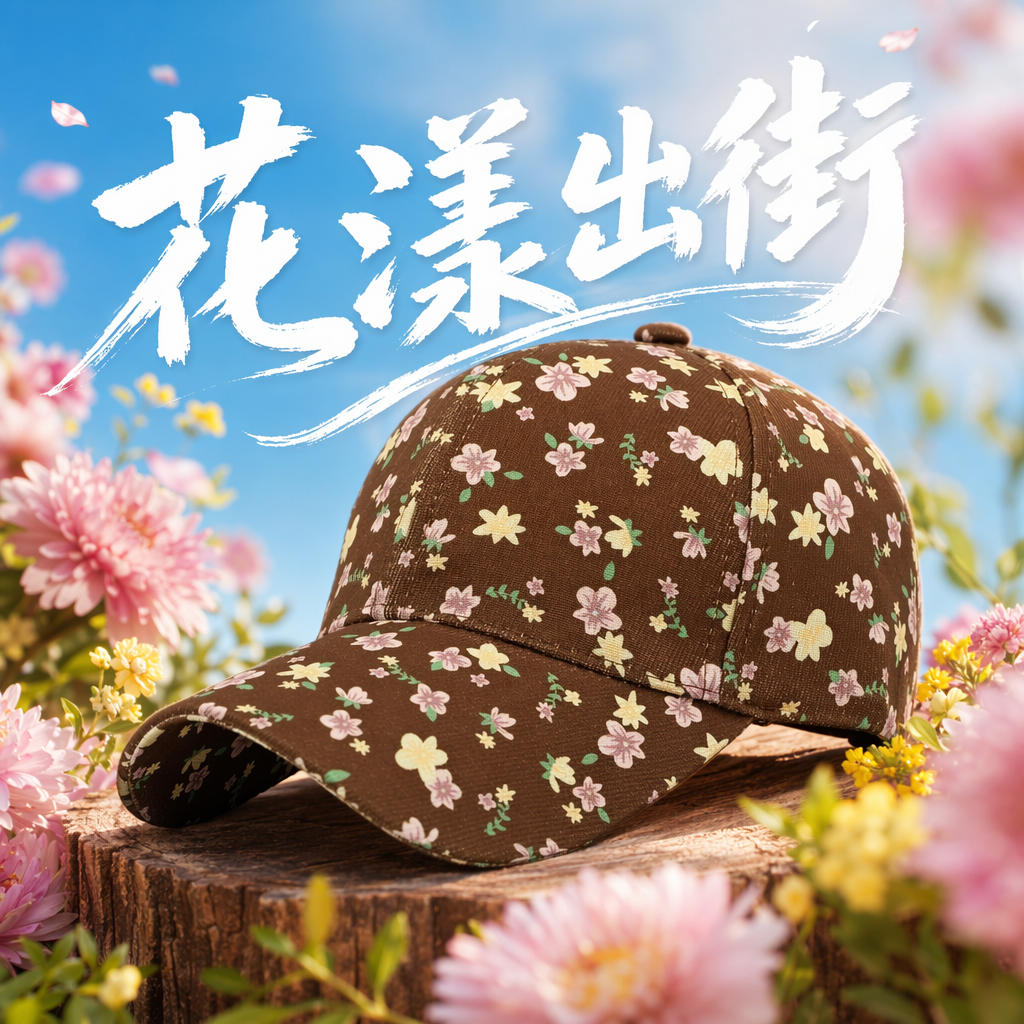 Brown floral baseball cap for women, casual and versatile, with adjustable sunshade and soft top Specification image