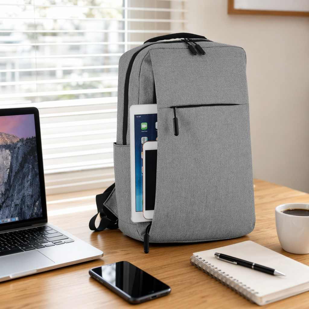 This grey, simple and fashionable backpack is suitable for both men and women, with a large capacity and is lightweight for travel and commuting details Picture