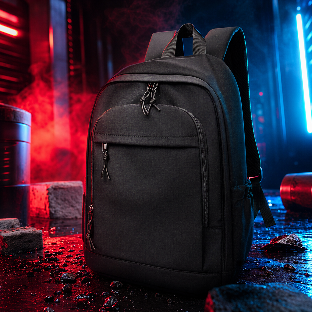 Black backpack, nylon waterproof, simple commuting business style, lightweight travel backpack Specification image