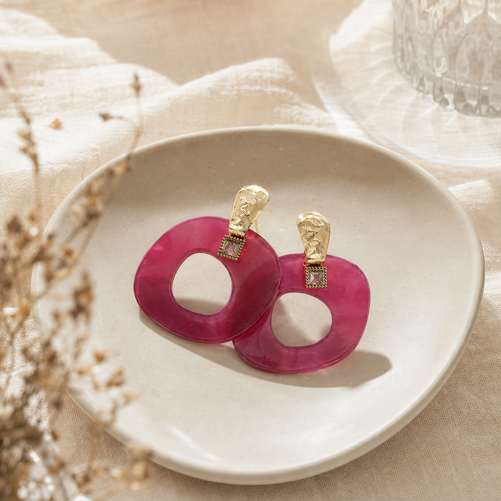 Colorful oval hollowed-out earrings with a fashionable and light luxury design feel details Picture
