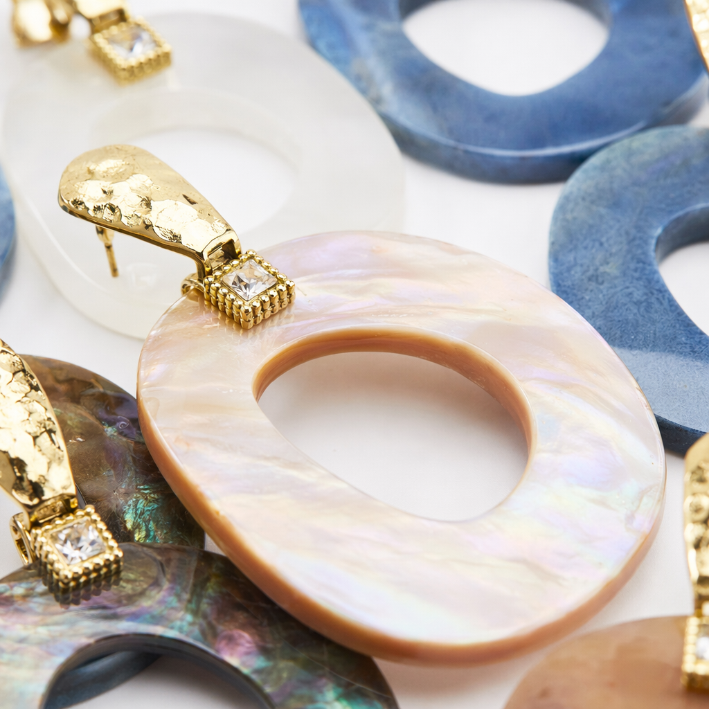 Colorful oval hollowed-out earrings with a fashionable and light luxury design feel Application Scenario