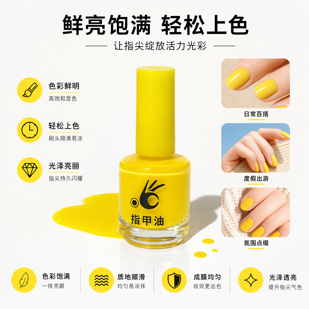 黄色指甲油瓶 透明磨砂质感 指甲油收纳瓶 美甲工具配件
