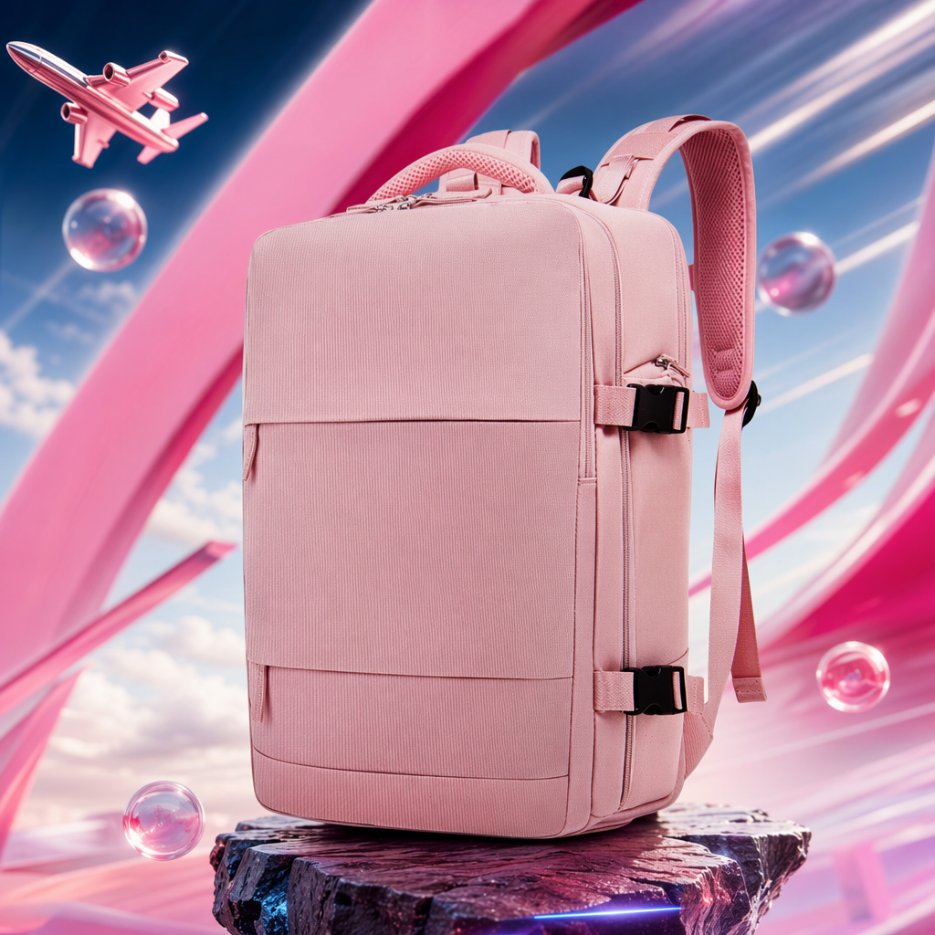 Pink lightweight and fashionable student backpack with adjustable shoulder straps for casual commuting Specification image