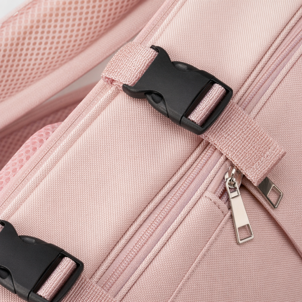 Pink lightweight and fashionable student backpack with adjustable shoulder straps for casual commuting Application Scenario
