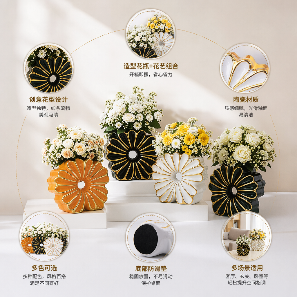 彩色花朵造型陶瓷花瓶 家居装饰摆件客厅卧室通用图
