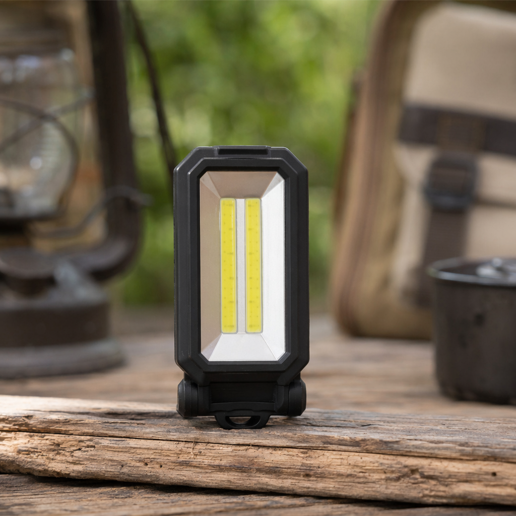 The portable rechargeable black LED work light features high brightness and long battery life details Picture
