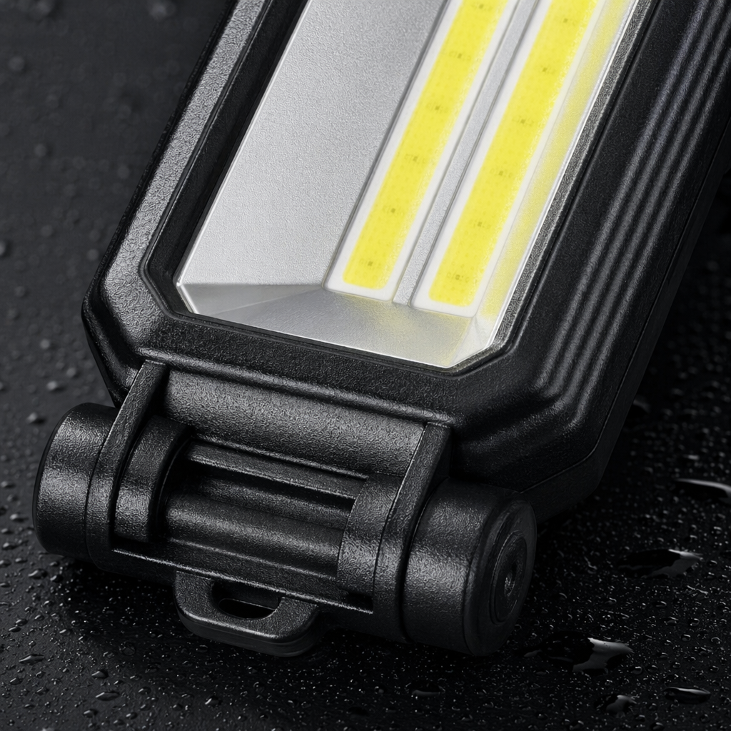 The portable rechargeable black LED work light features high brightness and long battery life Application Scenario