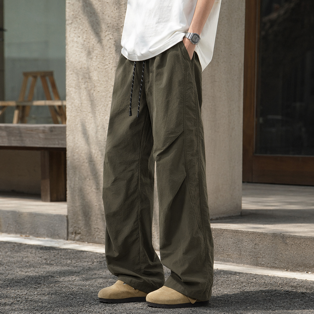 Military green loose cargo pants, casual and versatile high-waisted straight-leg trousers details Picture