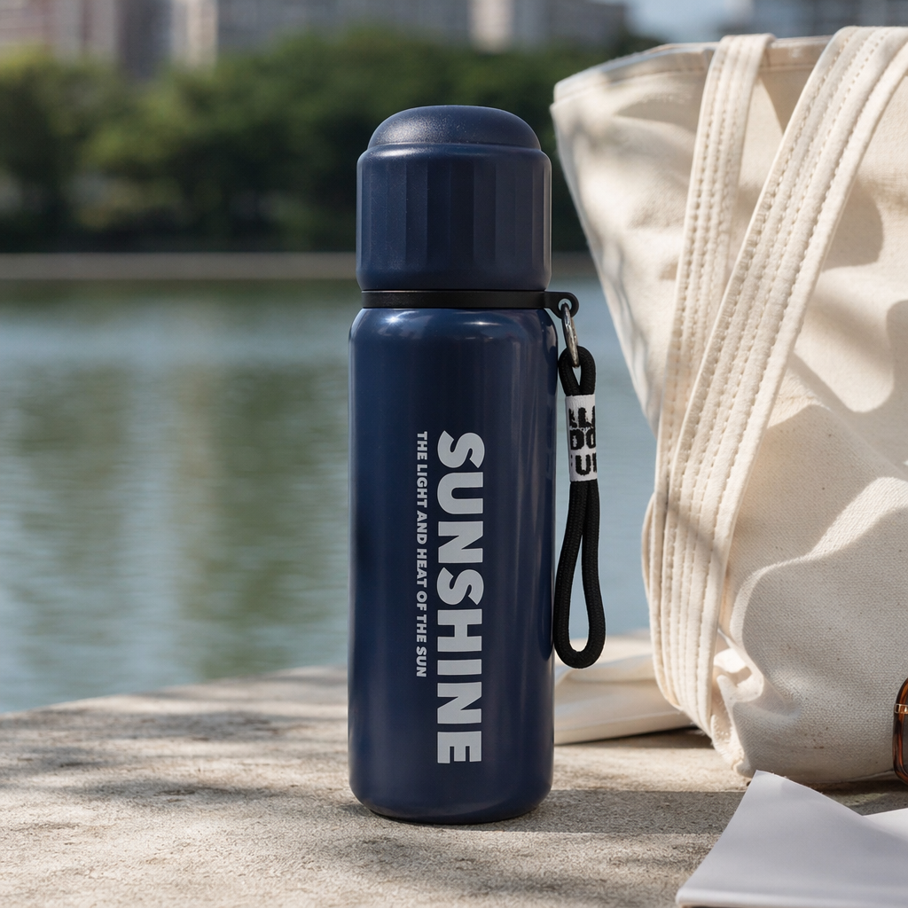 Deep blue simple insulated water cup, 500ml, stainless steel vacuum insulated details Picture