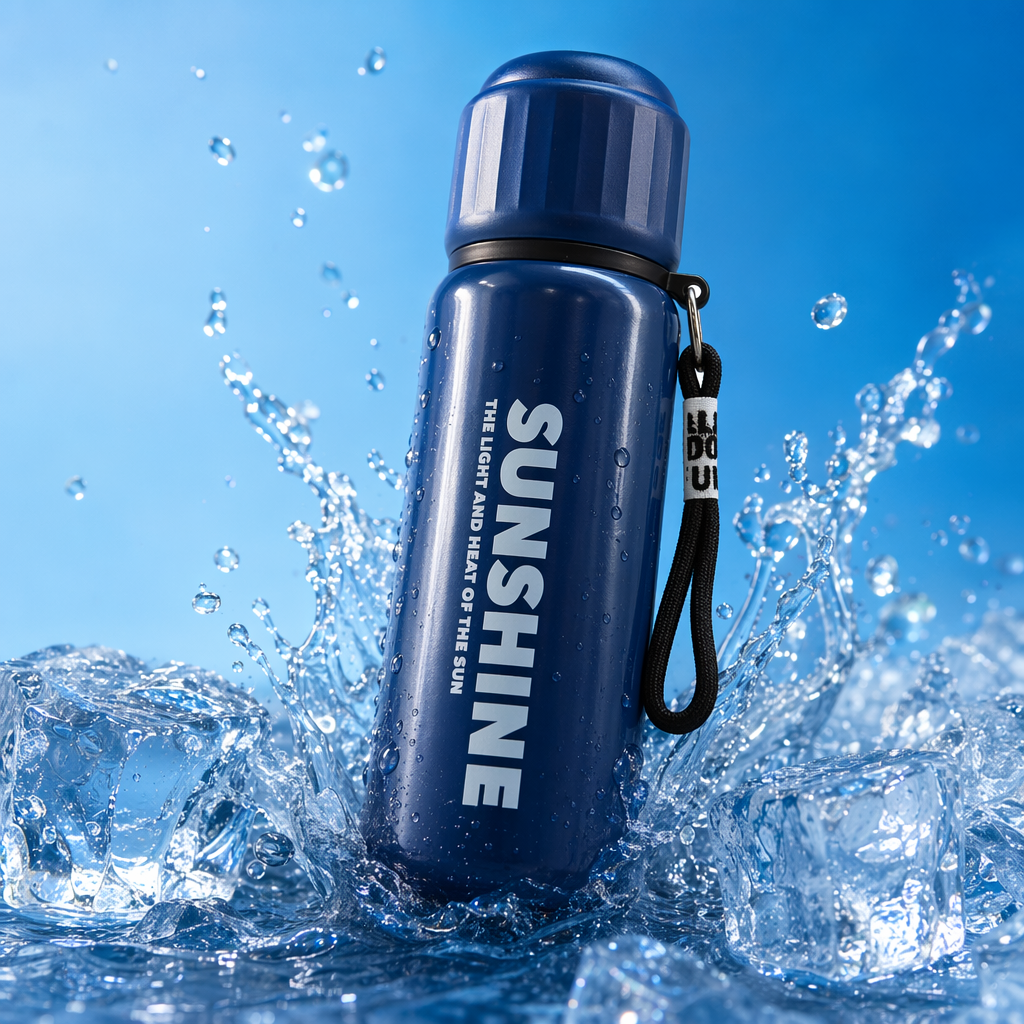 Deep blue simple insulated water cup, 500ml, stainless steel vacuum insulated Specification image