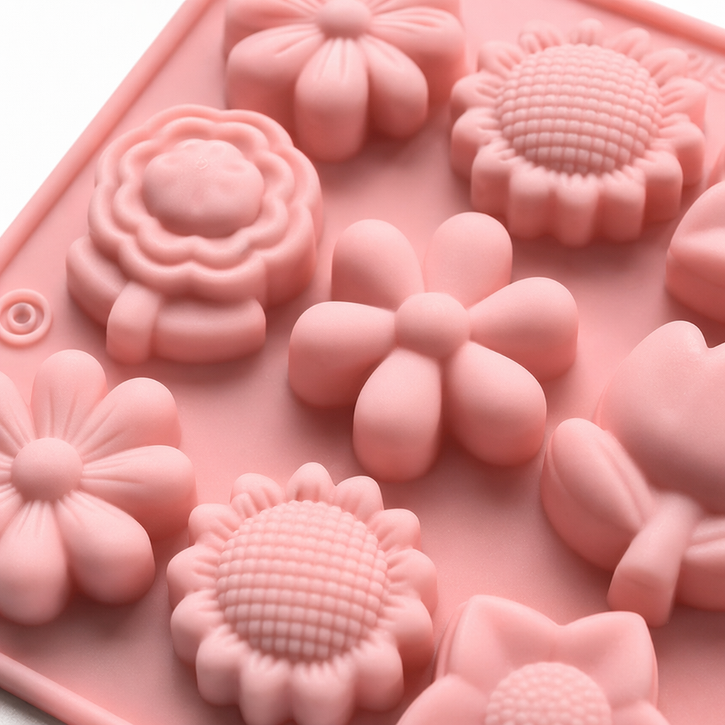 Pink flower-shaped silicone mold baking DIY cake chocolate demolding tool Application Scenario