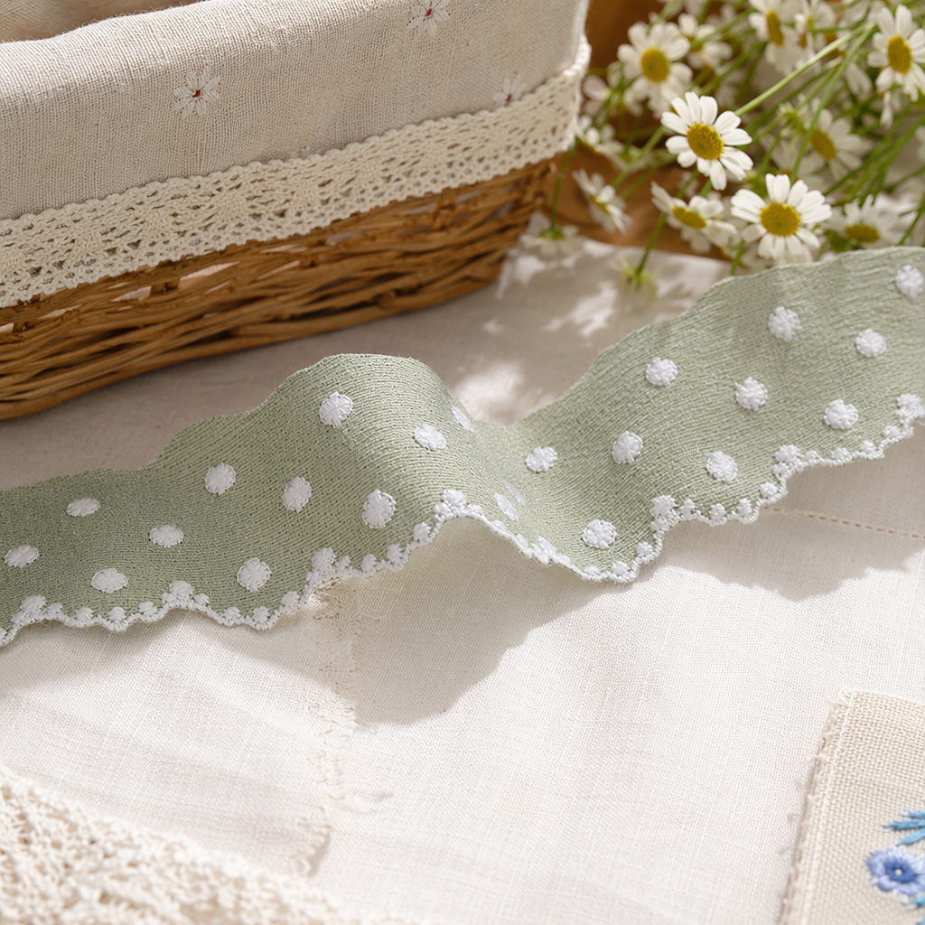 White polka dot lace trim decorative fabric, DIY handmade accessories, suitable for home clothing details Picture