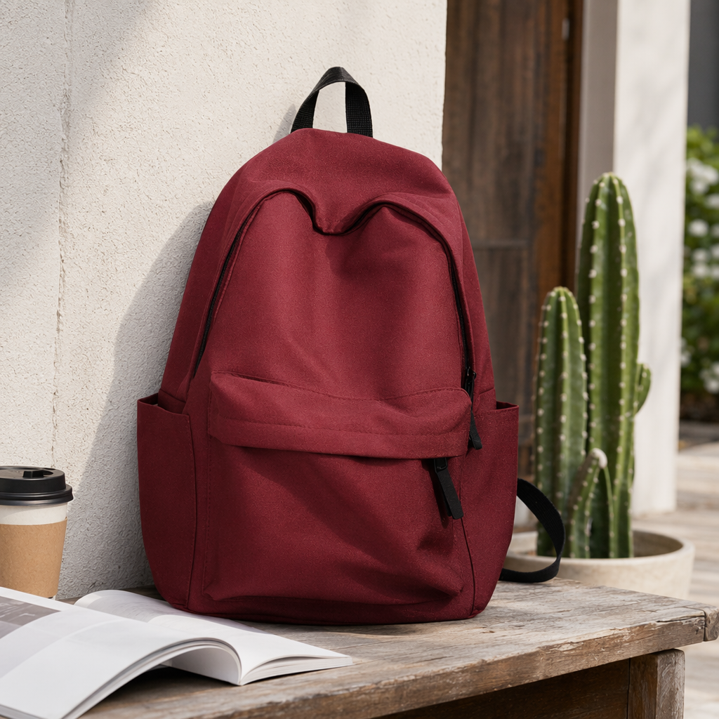 Red fashionable casual backpack, lightweight and large-capacity student commuting travel bag details Picture