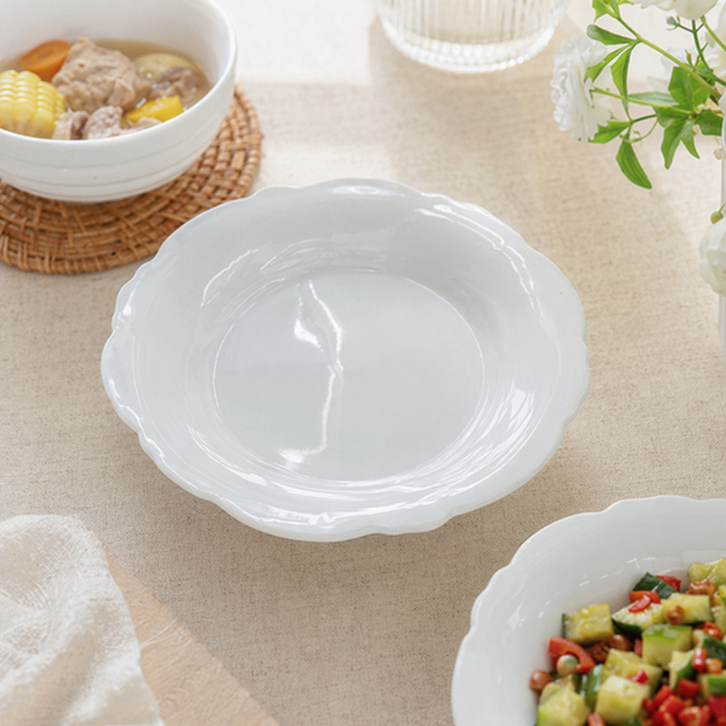 White lace ceramic plates, home dining plates, dishwasher safe and high-end, suitable for living rooms and dining rooms details Picture