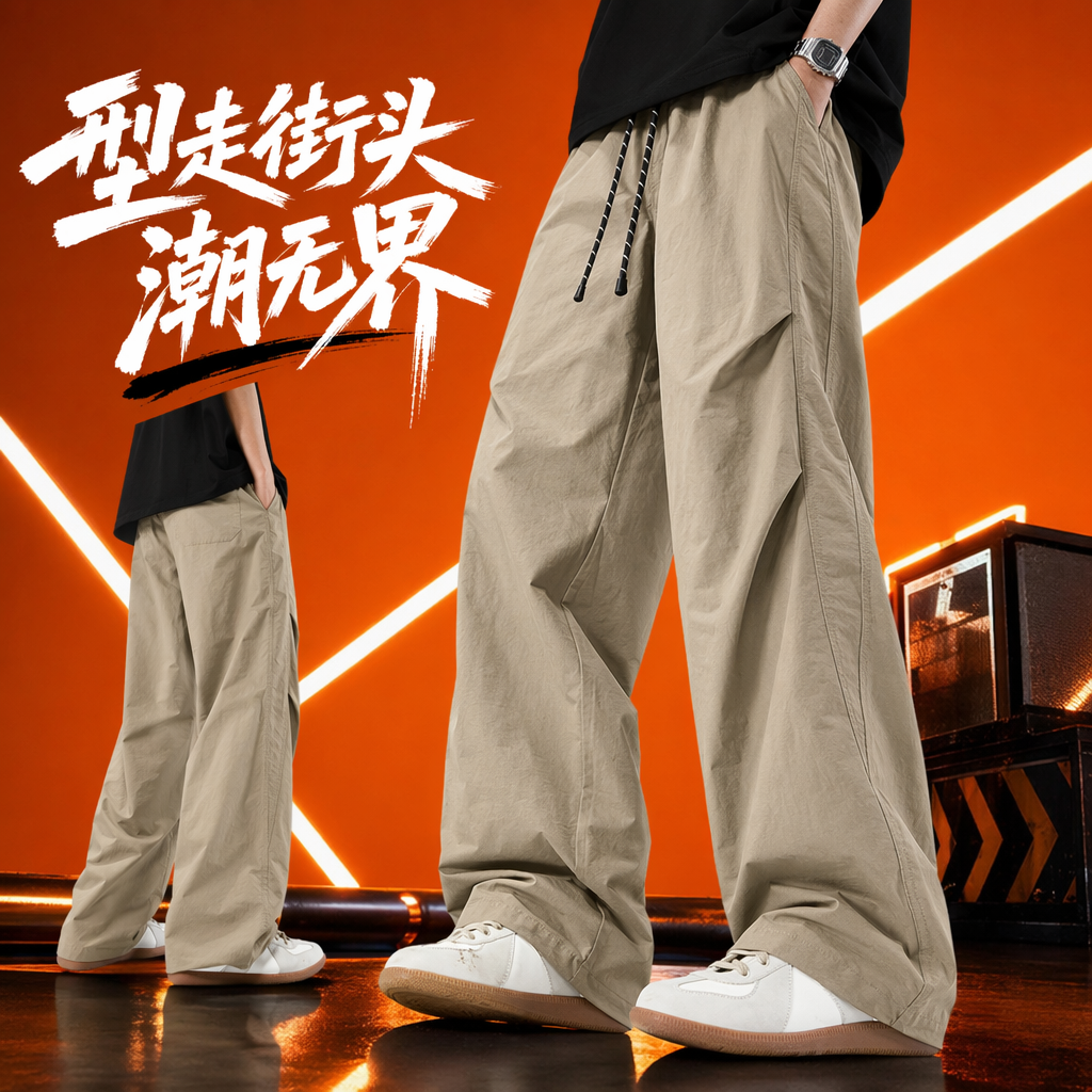 卡其色宽松长裤细节图