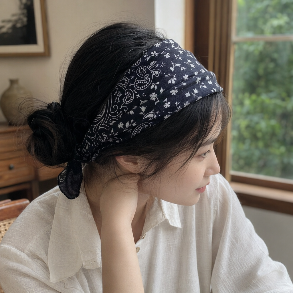 Black floral Paisley patchwork square scarf, a fashionable printed silk scarf for women details Picture