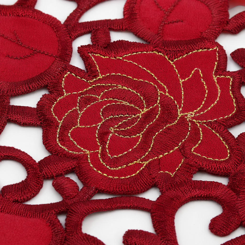 Red satin embroidered handcrafted hollowed-out placemats Application Scenario