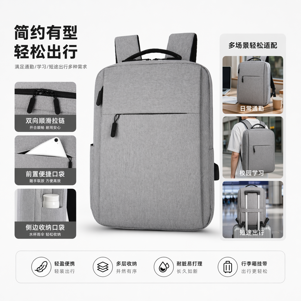 This grey, simple, fashionable and casual backpack is suitable for both men and women