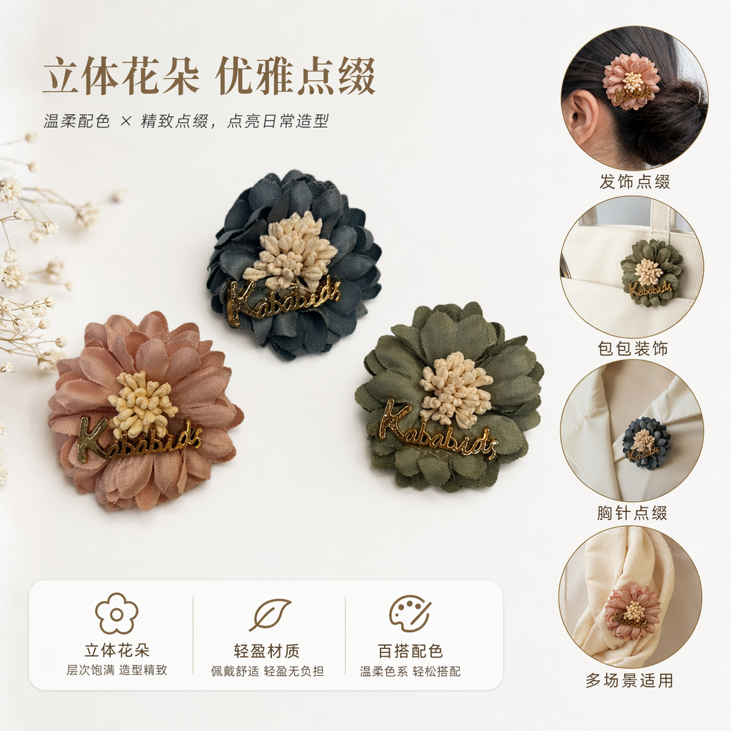 Colorful flower brooches, retro and elegant ladies' accessories, exquisite alloy ornaments