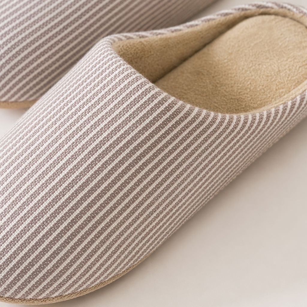 Striped design comfortable home slippers for both men and women, anti-slip soft soles Application Scenario